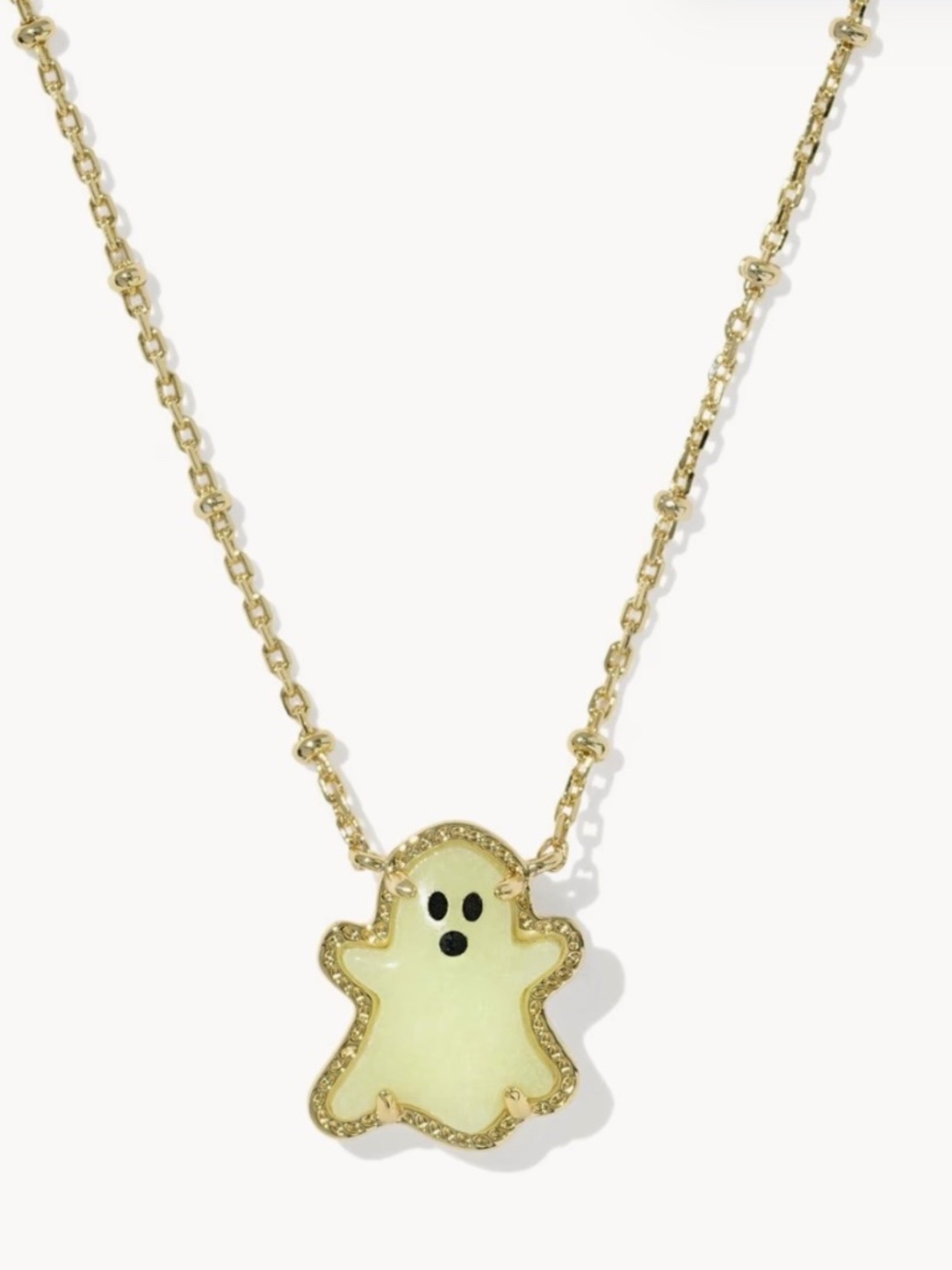Kendra Scott Ghost Gold Short Pendant Necklace in White Glow In The Dark Glass